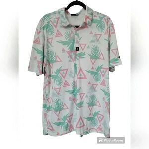 Bad Birdie Men’s Tech Golf Polo Shirt. Tropical Pattern. XXL